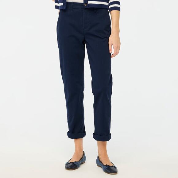 J. Crew High Rise Girlfriend Pants Petite Straight Leg Chino Pant Navy NWT P6 - Picture 1 of 11